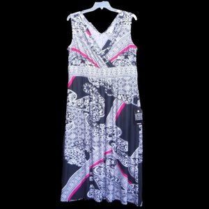 NEW Black Asian Inspired Paisley Print Dress Red Stripe Accents Plus Size 22 24